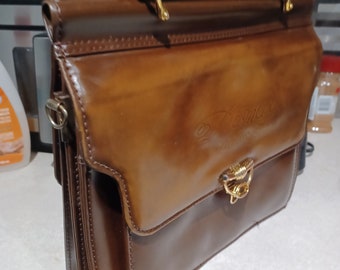 vintage Dameng véritable sac de maroquinerie marron, sac à main, porte-documents avec poignée