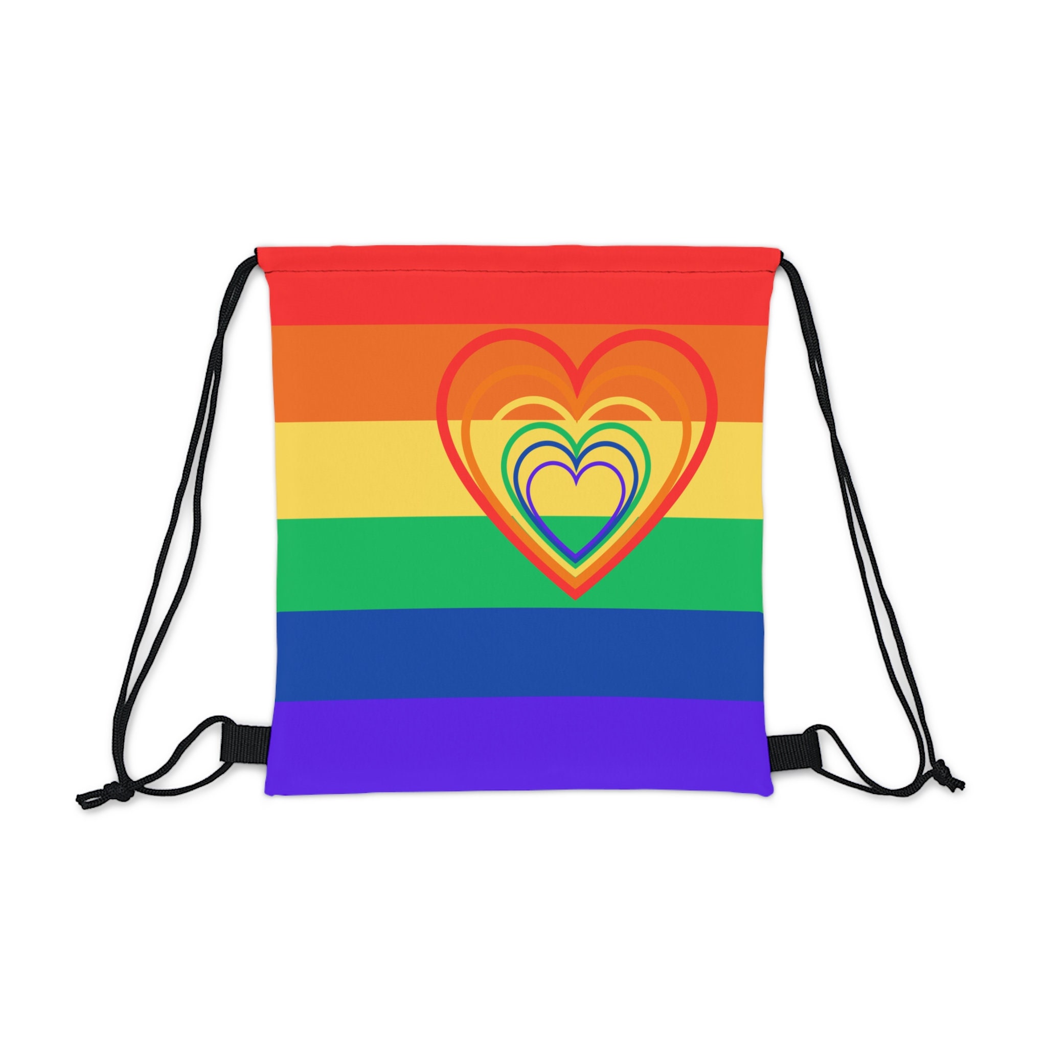 Gay Pride Rainbow Stripe Drawstring Bag - Medium sized drawstring