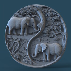 Yin-Yang Elephants 3D STL Model for CNC and 3D Printer