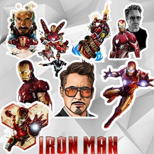 Iron Man Collection, Iron Man Flying and Combat Pose, Artistic Styles of Iron Man Stickers, Kiss Cute Stickers