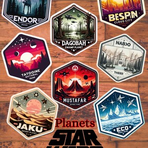 Star Wars Planet, Star Wars Galactic Aufkleber, Star Wars Locations Aufkleber, dekorative Aufkleber – Mustafar – Naboo – Tatooine