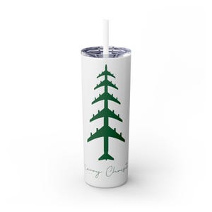 Airplane Christmas Tree Tumbler for Pilot Gift for Pilot Aviation Aviator Aviatrix Female Pilot Gift for Christmas Cute Pilot Gift