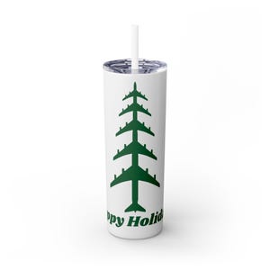 Happy Holidays Airplane Tumbler for Pilot Gift for Aviation Enthusiast Aviator Aviatrix Christmas Gift for Female Pilot Fly Girl