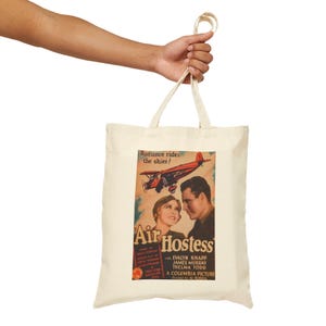 Vintage style Air Hostess Aviation Cotton Canvas Tote Bag - Flight Instructor Movie Poster Flight Bag, Travel Tote, Beach Bag, Shopping Bag,