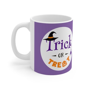 Trick or Treat Halloween Purple Bat Ceramic Mug 11oz