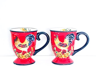 Pair Of Maxcer King Rooster Collection Large Footed Mugs