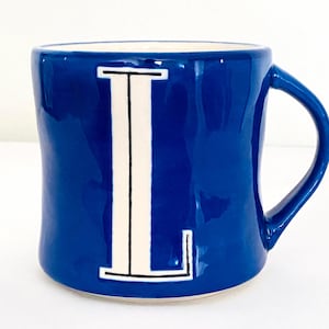 Anthropologie Colorway Monogram “L” Ceramic Blue Mug image 1