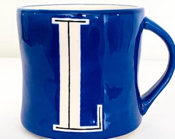 Anthropologie Colorway Monogram “L” Ceramic Blue Mug