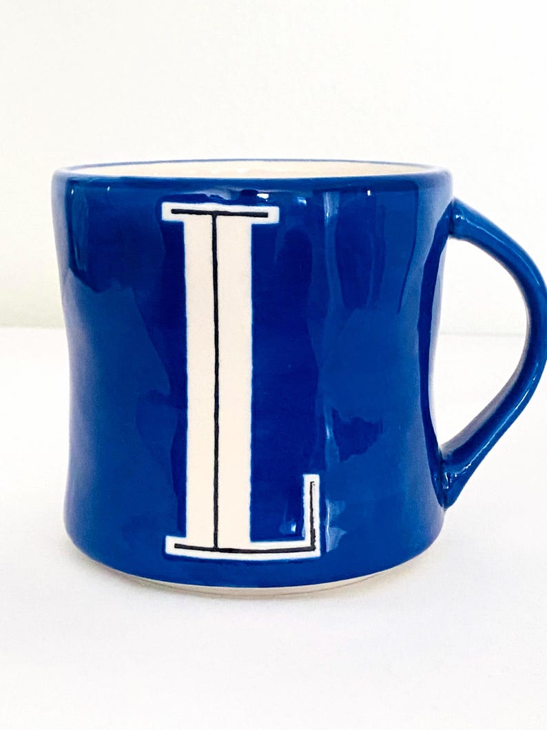 Anthropologie Colorway Monogram “L” Ceramic Blue Mug image 1