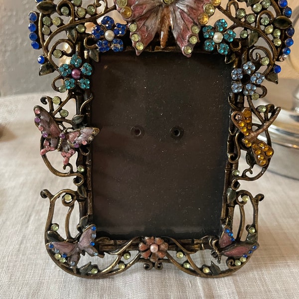 Lovely Heavy Vintage Butterfly Jeweled frame 4x5  for 2.5x3.5 photo