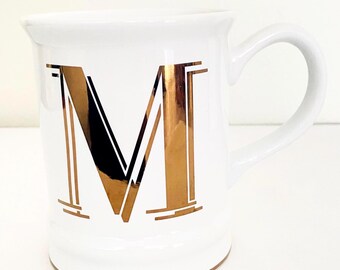 Modern Expressions Large White Ceramic Mug With Gold Monogram Letter “M”