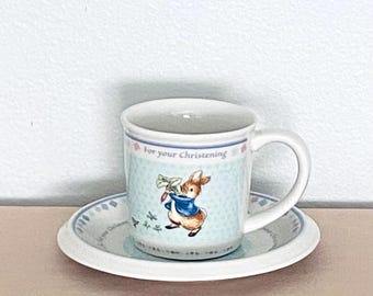 2002 Wedgwood Peter Rabbit Christening Mug And Plate