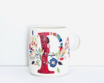 Starla Halfman For Anthropologie Petal Palette Monogram “P” Stoneware Mug
