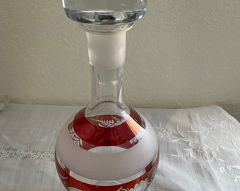 Vintage cranberry and gold 11” wine decanter