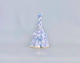Artist Signed, Hand Painted Mottled Blue Porcelain Bell