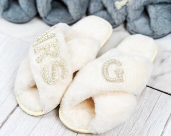 Custom Name Fluffy Slippers | Personalized Gift for Best friend | Anniversary Gift | Birthday Gifts for Her | Gift for Women