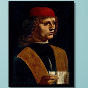 Leonardo da Vinci Portrait of a Musician (1485) Canvas Wall Art - Renaissance Painting Reproduction for Elegant and Historical Home Decor