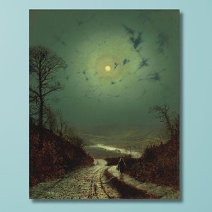 John Atkinson Grimshaw Moonlight Wharfedale 1871 Poster Art Print,John Atkinson Grimshaw Canvas Wall Art Decor,Exhibition Poster,Vintage Art