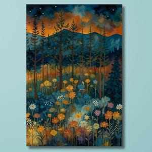 Full Moon Wildflower Wall Art,Vintage Botanical Landscape,Wildflower Field Canvas,Wildflower Field Art,Floral Decor,Modern Farmhouse Canvas