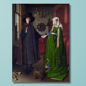 Arte da parete su tela di Jan Van Eyck, Ritratto di Giovanni Arnolfini e sua moglie, Stampa di Jan Van Eyck, Poster di Jan Van Eyck, Stampa del ritratto di Arnolfini