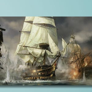 Vintage Pirates Ship on a Stormy Sea Canvas Wall Art Decors,Vintage Ship Print Art Canvas Wall Decor,Modern Wall Art Decor,Gift For Sailor/1