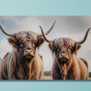 Highland Cow Canvas Art Print ,Colourful Scottish Cow Wall Art, Framed Picture , Animal Wall Decor,Scottish Highland Cattle Canvas Art Print