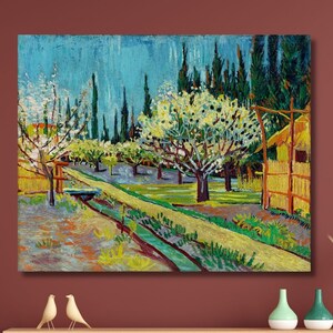 Van Gogh Canvas Print: Orchard Bordered by Cypresses Vintage Art