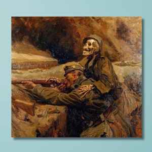 Lámina de pared Soldat und Tod de Hans Larwin, 1917, lienzo de Hans Larwin, impresión en lienzo, póster y panel de lienzo, regalos de decoración gótica para el hogar/1
