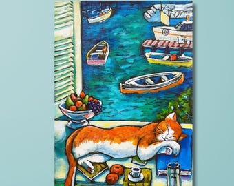 Matisse Cat Canvas Print: Abstract Window Painting, Home Decor
