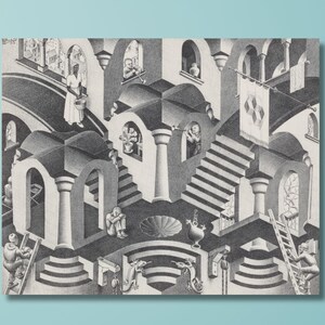 Maurits Cornelis Escher Collage Canvas Art,convex and concave-Maurits Cornelis Escher,Home Decor,Modern Relativity,Reproduction Print,Gifts