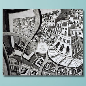 Escher and His Impossible Drawings Print Canvas, Maurits Cornelis Escher Canvas,Escher Wall Art,Abstract Decor for Home Office,Ready to Hang