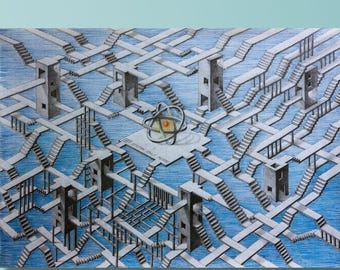 Escher Impossible Worlds Leinwanddruck: Surreale Kunst, fertig zum Aufhängen