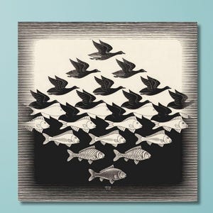 Stampa su tela "Cielo e acqua" di MC Escher: decorazione per la casa pronta da appendere