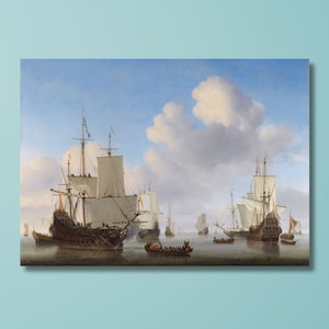 John Martin Poster Canvas Art, Dutch Ships in a Calm by Willem van de Velde (II) Rijksmuseum Amsterdam Canvas Wall Art Wall Design Room Gift