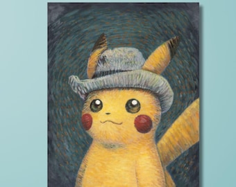 ゴッホ ピカチュウ キャンバスアート　絵画 ゴッホピカチュウ】 キャンバスアート Lサイズ 70×55 黒縁 絵画｜Yahoo