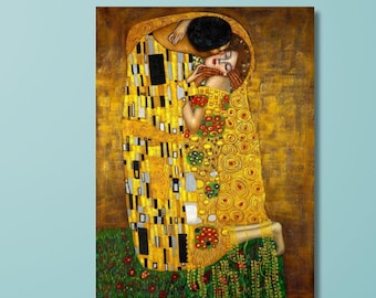 Canvasafdruk Gustav Klimt de kus: poster moderne kunsttentoonstelling