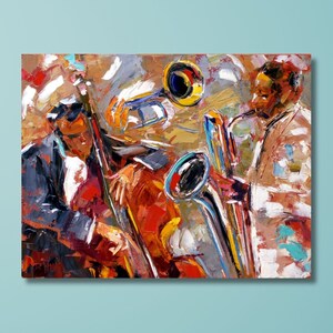 African Musicians Painting, Jazz Wall Art, African Jazz Canvas, Music Room Wall Art, Oil Painting Print, Cello And Saxophone,Wall Art Canvas