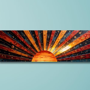 Panoramic Sunrise and Sunset Ready To Hang Canvas,Long Sunshine Bedroom Wall Art,Sunrise Landscape Wall Art,Panoramic Sun Wall Art,Sun Print