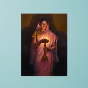 Glow Of Hope by Raja Ravi Varma Paintings,Lady With The Lamp Poster Canvas Wall Art,Lady With The Lamp Print,Indian Painting Canvas Wall Art