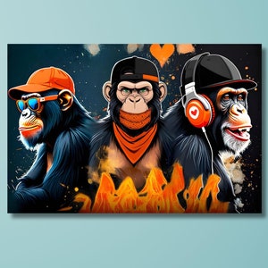 Three Wise Monkeys Canvas Art: Abstract Monkey Print