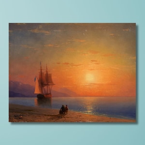 Ivan Konstantinovich Aivazovsky Canvas Wall Art,Ivan Aivazovsky Sunset at Sea Art Print,Sailing Ship,Canvas Poster Panel,Home Wall Decor