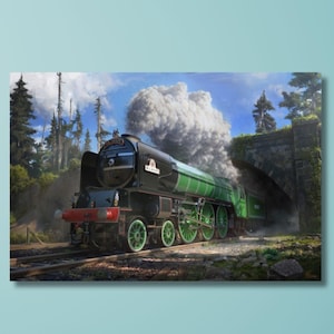 Steam Train Mountain Canvas Wall Art,The Train Poster Art Print,Steampunk Wall art Decor,Retro Industrial Machine,Home Office Wall Art Decor