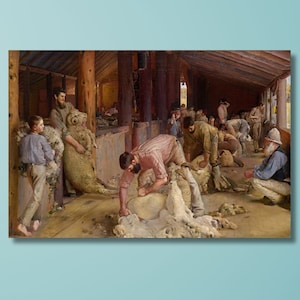 Tom Roberts wall art Canvas Wall Art,Shearing the Rams,1890 Gift Wrapped,Art Print,Canvas Print,Fine Art,Reproduction, Archival Giclee Gifts
