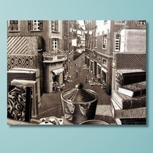 Escher Still Life and Street Canvas Wall Art,Escher Still Life and Street Print on Canvas,Fine Art Print,Reproduction Print artworks Gifts/3