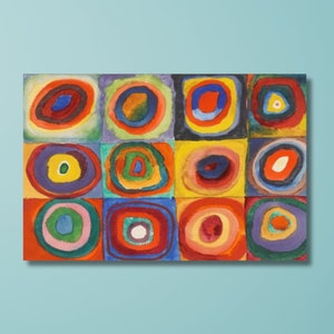 Kandinsky Color Study Canvas Wall Art Squares with Concentric Circles Wall Art Print,Kandinsky Reproduction Modern Wall Art,Kandinsky Poster