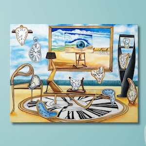 Salvador Dali All Times Clocks Canvas Wall Art, Surreal Melting Clocks Print,Famous Salvador Dali Painting Reproduction,Salvador Dali Art/18