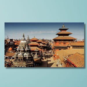 Plakat na płótnie z motywem placu Durbar w Katmandu: pejzaż miejski Nepalu, dekoracja salonu