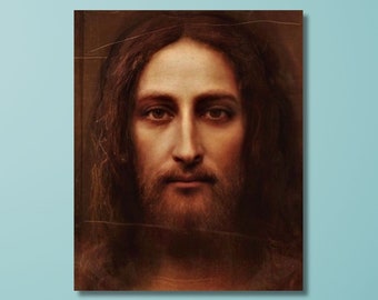 Real Face of Jesus Christ Canvas Wall Art | Jesus Christ Picture | Christian Jesus Face Shroud of Turin Catholic , Christian Wall Art