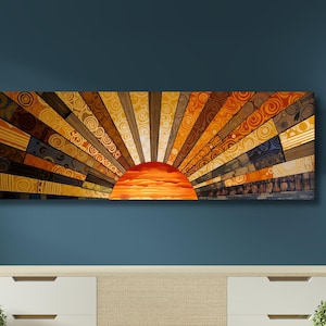 Panoramic Sunrise and Sunset Ready To Hang Canvas,Long Sunshine Bedroom Wall Art,Sunrise Landscape Wall Art,Panoramic Sun Wall Art,Sun Print