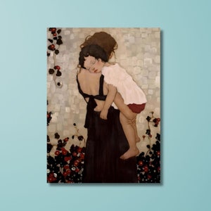 Póster impreso de Gustav Klimt Madre e hijo, póster de Gustav Klimt, arte en lienzo de Gustav Klimt, pinturas famosas, arte mural moderno, póster vintage